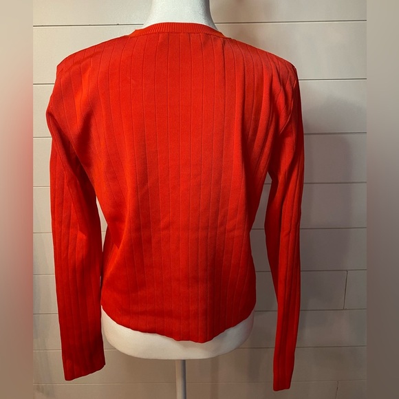 Mango fiesta red ribbed crew neck boxy cropped long sleeve pullover shirt - Picture 5 of 5